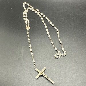 Silver Rosary with Fake white Pearls Marked RR